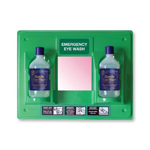 Eye Wash Station w/Mirror & 2 x 500ml Bottles - Wall Mounted
