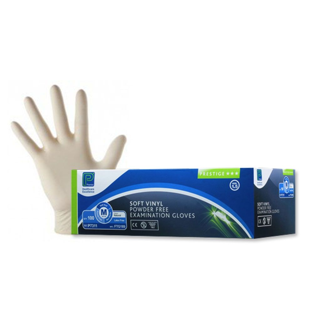 Prestige Soft Vinyl Powder Free N/S Gloves x 100-M