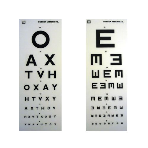 Laminated Snellen Eye Test Chart - 3 metre -Type OAX/E - Non-reflect