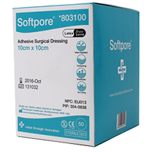 Softpore Adhesive Surgical Dressing - 10cm x 10cm x 50