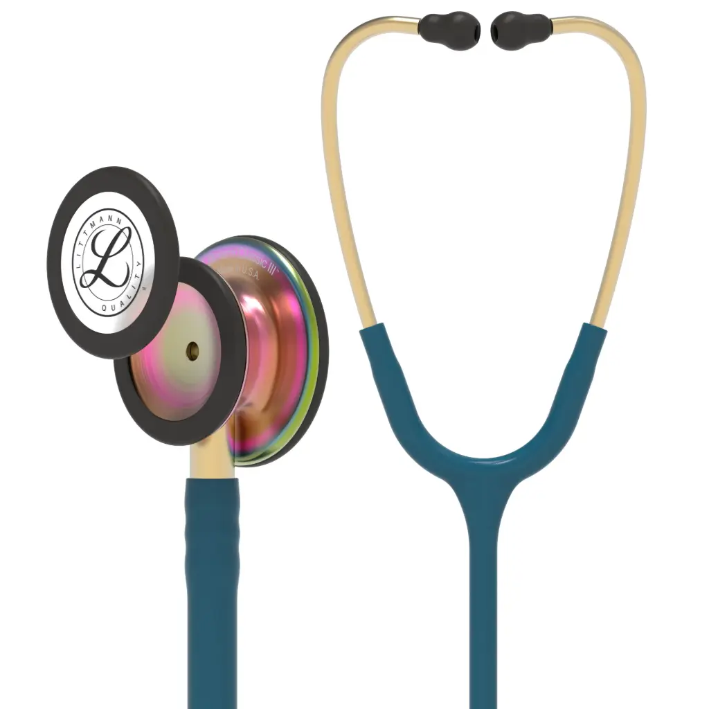 3M™ Littmann®  Classic III™ Monitoring Stethoscope, Rainbow-Finish, Caribbean Blue Tube, 69 cm, 5807 