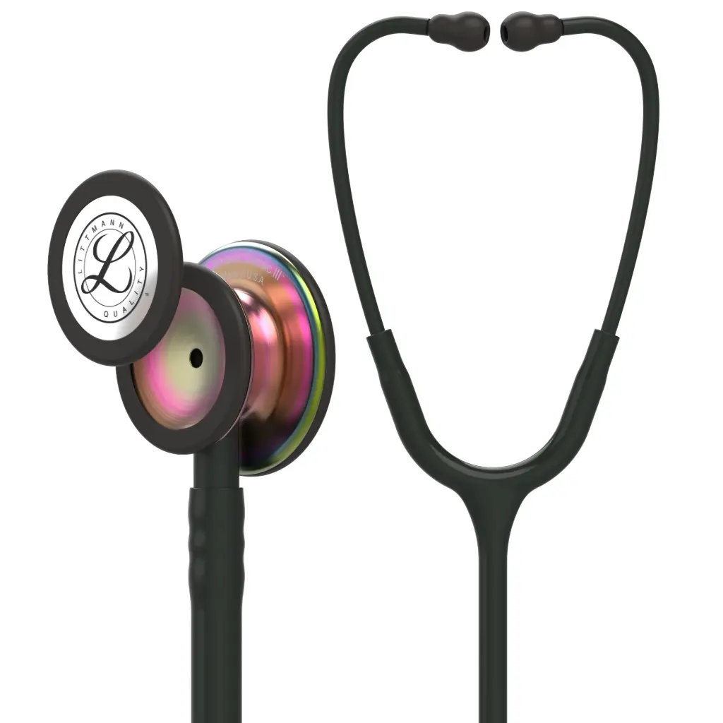 3M™ Littmann®  Classic III™ Monitoring Stethoscope, Rainbow Finish Chestpiece, black stem and headset, Black Tube, 69 cm, 5870 