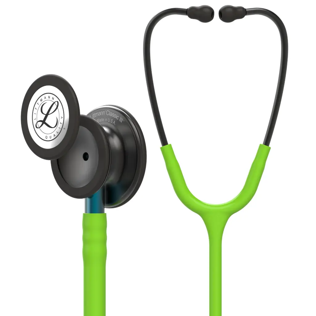 3M™ Littmann®  Classic III™ Monitoring Stethoscope, Smoke Chestpiece, Lime Green Tube, Blue Stem and Smoke Headset, 69 cm, 5875