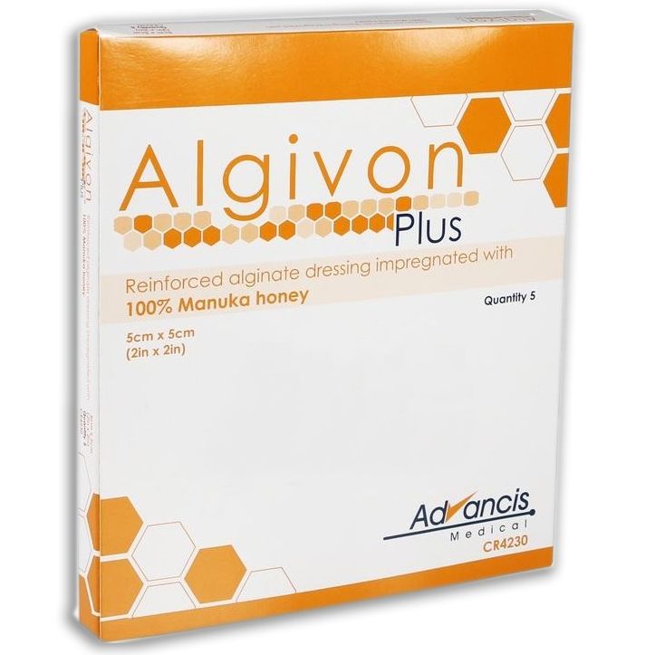 Algivon Plus 100% Manuka Honey Reinforced Alginate Dressing - 5cm x 5cm x 5