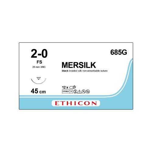 Mersilk 2/0 Black 26mm 3/8 Reverse Cutting Needle x 12