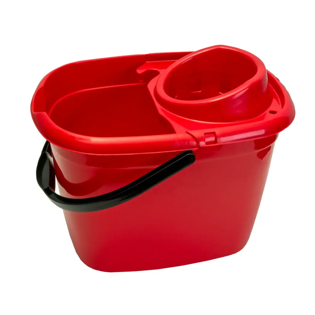 Plastic Mop Bucket 14 Litre w/Wringer - Red