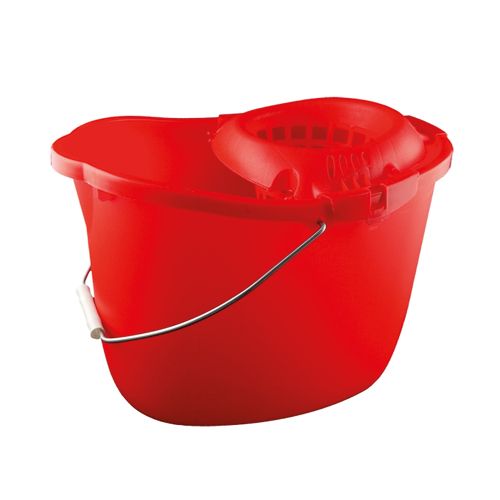 Plastic Mop Bucket 15 Litre w/Wringer - Red