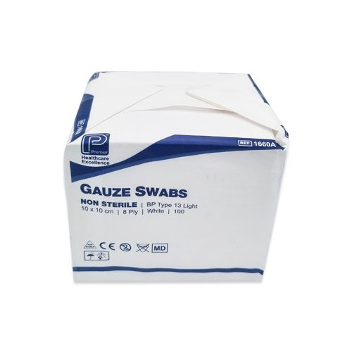Premier Gauze Swabs N/S 10cm x 10cm 8ply x100