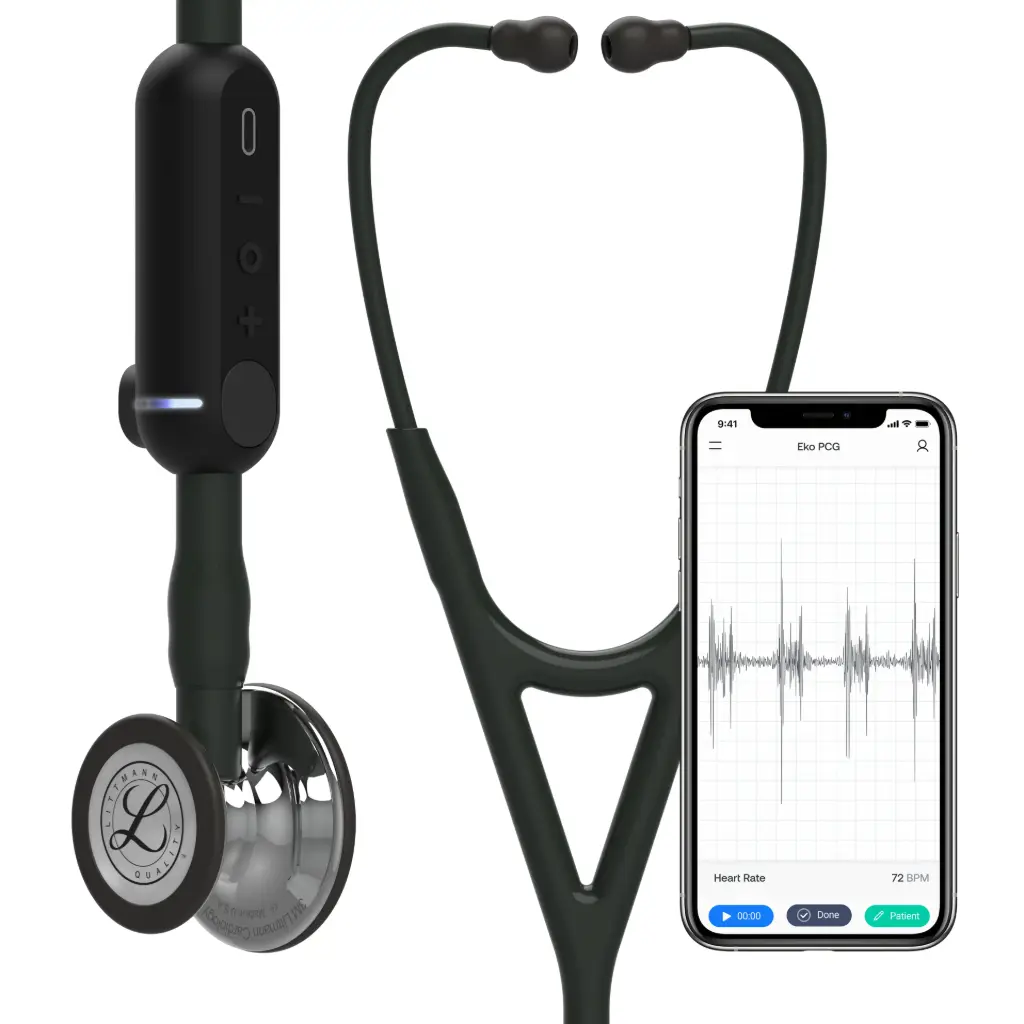 3M™ Littmann® CORE Digital Stethoscope, Mirror Chestpiece, Black Tube, Stem and Headset, 69 cm, 8869