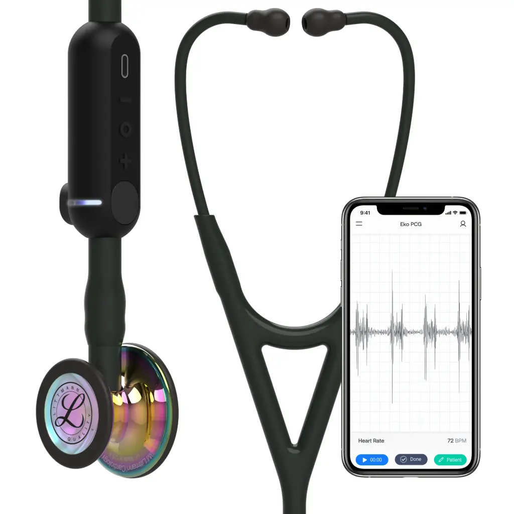 3M™ Littmann® CORE Digital Stethoscope, Rainbow Chestpiece, Black Tube, Stem and Headset, 69 cm, 8572