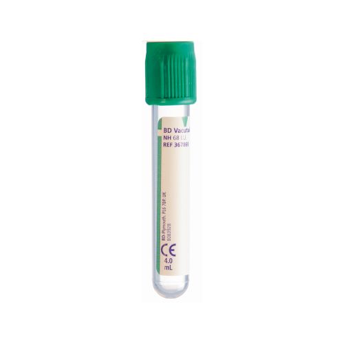BD Vacutainer Sodium Heparin Plasma+ Tube, 4mL, Green x 100