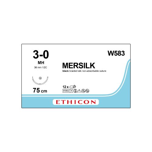 Mersilk 3/0 Black 36mm 1/2 Taperpoint Needle x 12
