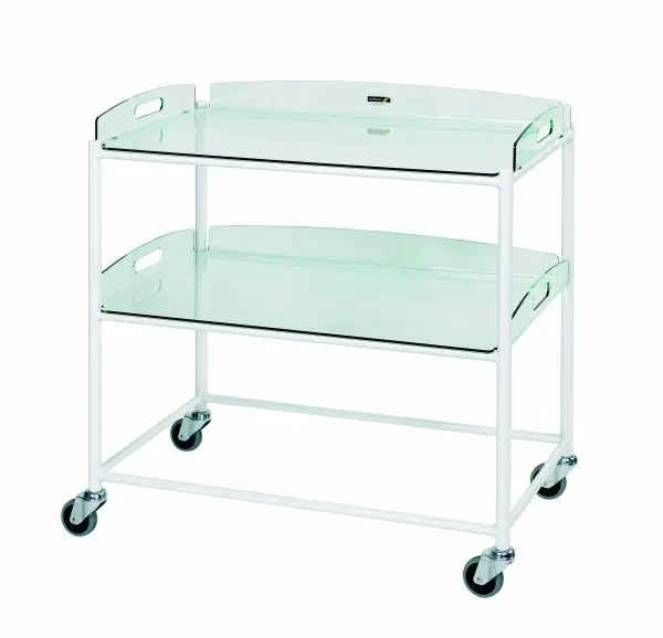 Dressing Trolley - 66cm Wide - 2 Glass Effect Trays