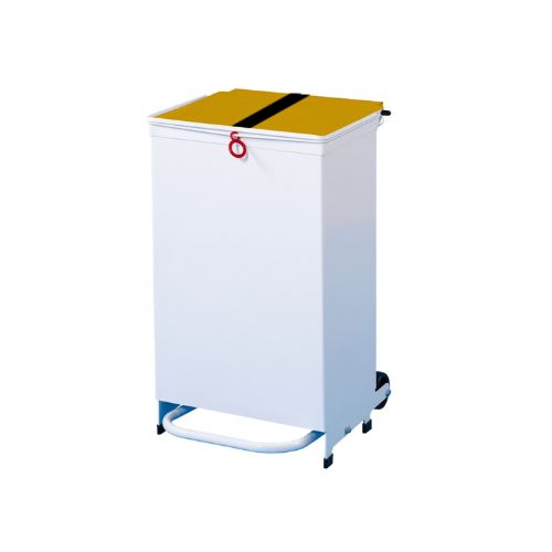 50L Waste Bin - White Body, Yellow/Black Lid