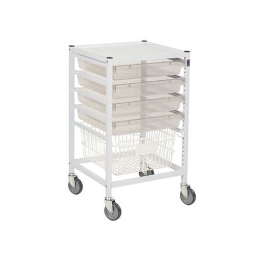 Hospital Trolley Set B - 4 x Clear Trays, 1 x Wire Basket