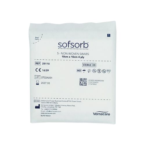 Sofsorb Non-Woven 4ply 10cm x 10cm 25 Packs x 5
