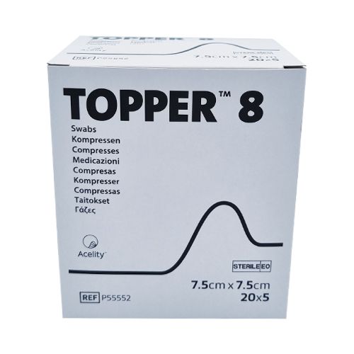 Topper 8 Swabs Sterile (in 5's) 7.5cm x 7.5cm 4-ply x 25