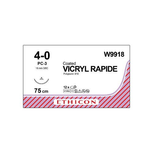 Coated Vicryl Rapide 4/0 Undyed 16mm 3/8 CC Needle x 12