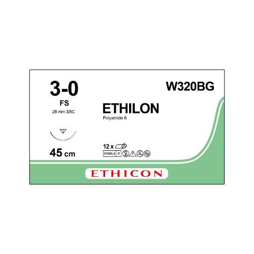 Ethilon 3/0 Black 26mm 3/8 Reverse Cutting Needle x 12