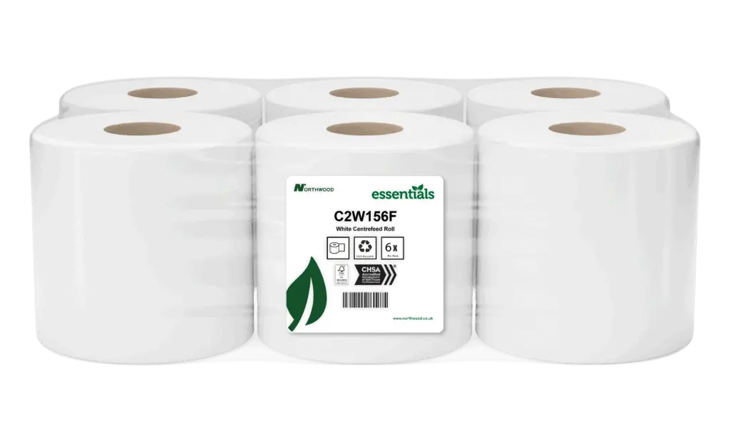 Northwood Essentials Centrefeed Roll White 2 Ply 150m x6(C2W156F)