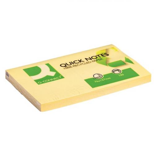 Quick Notes Recycled 76x127mm Yellow KF05610 (Sticky Notes) x 12