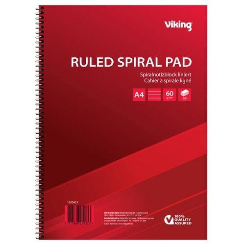 Viking Notepad A4 Ruled Spiral Bound Paper Soft Cover 100 Pages 50 Sheet x 5