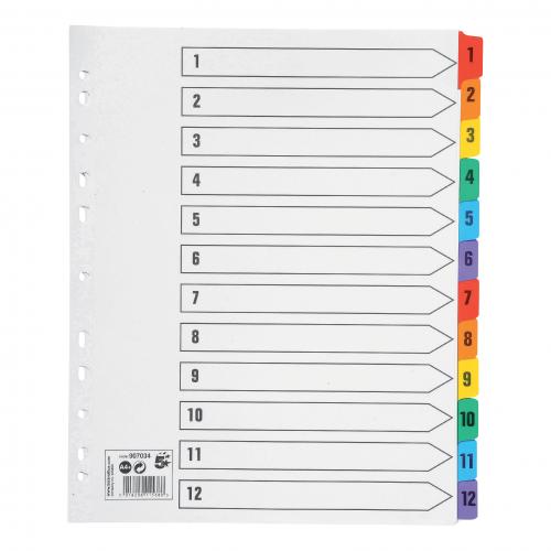 Polypropylene punched Dividers A4 Extra Wide 12 Part Colour Tabs x 1