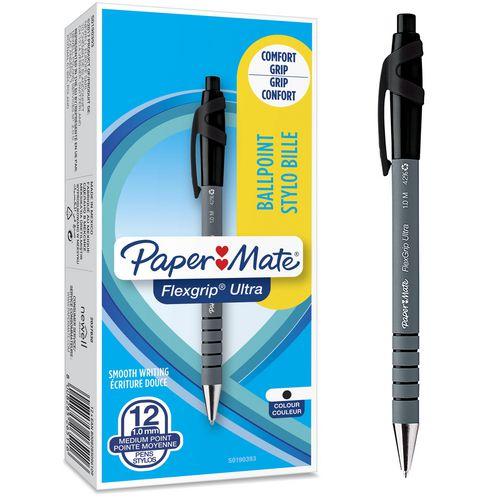 Papermate FlexGrip Ultra Ballpoint Pen Black Medium x 12