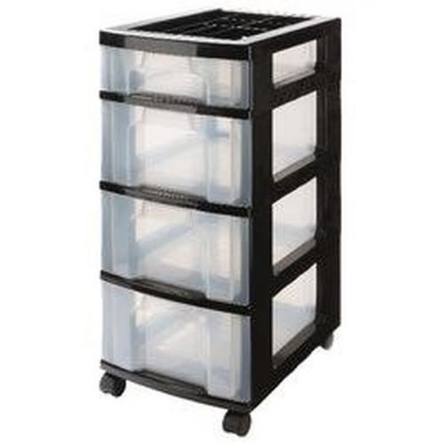 Really Useful Box Plastic 4 Drawer Unit 43 Litre Black 300 x 420 x 725 mm x 1