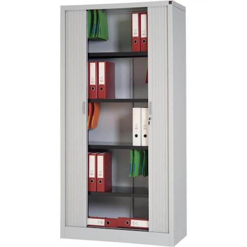 Realspace Tambour Cupboard Lockable with 4 Shelves Steel 1000 x 450 x 1980mm Grey (REQUIRES SELF ASSEMBLY) x 1