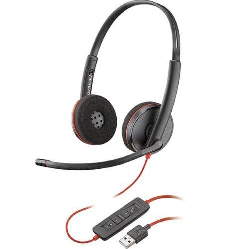 Poly Plantronics Wired Headset Over-the-head USB Noise Cancelling With Microphone Stereo C3220 Black, Red x 1