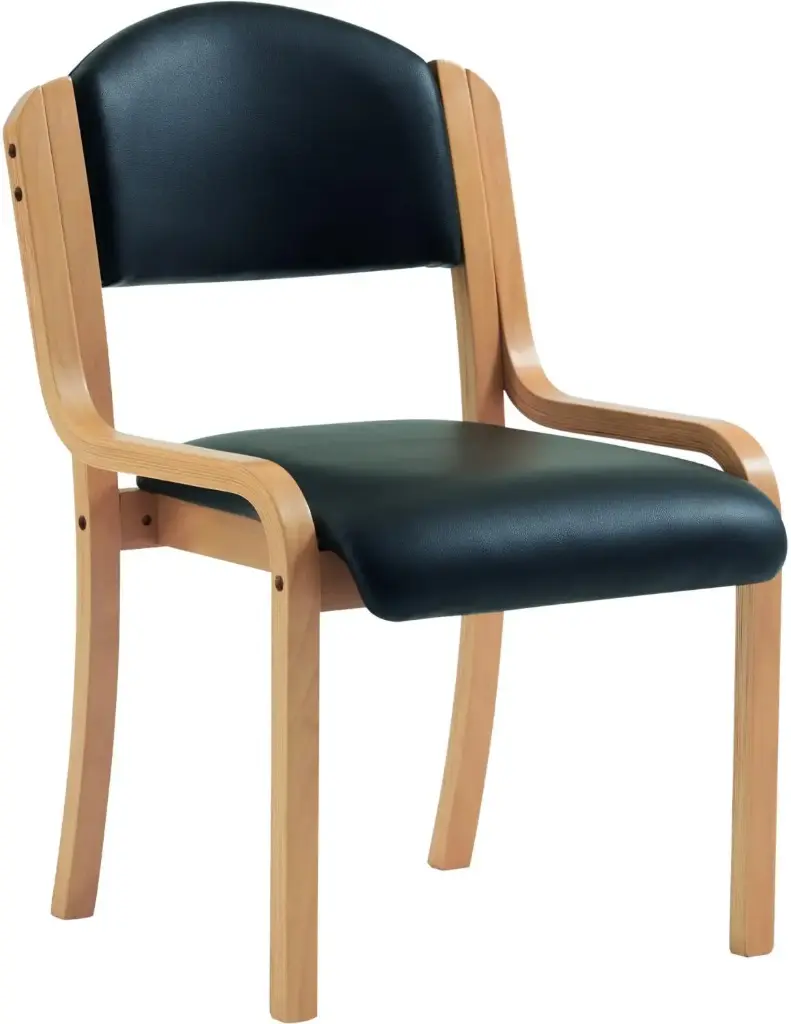 Dart Wooden Framed Stackable Meeting Chair No Arms - Black Vinyl