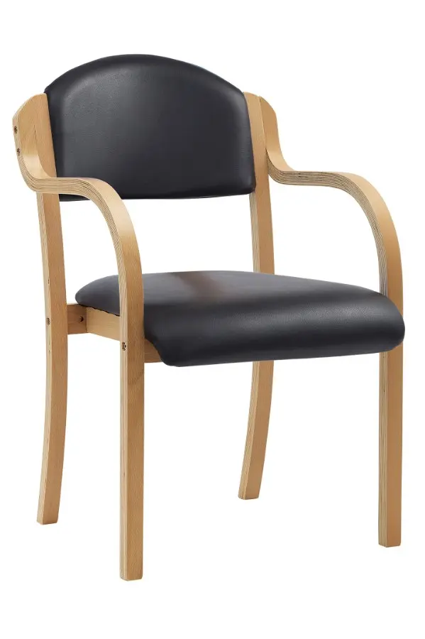 Dart Wooden Framed Stackable Meeting Chair with Arms - Black Vinyl