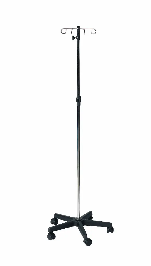 Chrome Steel IV Drip Stand, Plastic Base, 4 Metal Hooks