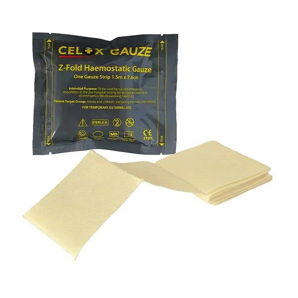 Celox Z-Fold Haemostatic Gauze – 1.5m x 7.6cm Strip for Severe Bleeding Control