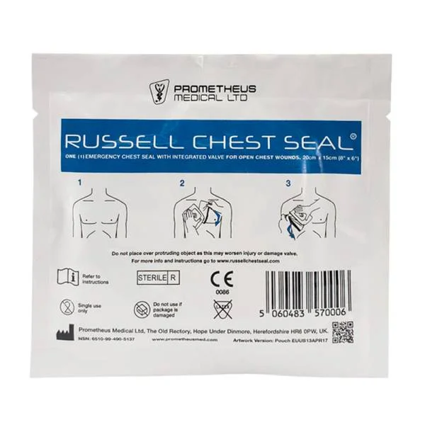 Russell Chest Seal – Vented Hydrogel Dressing for Penetrating Chest Wounds