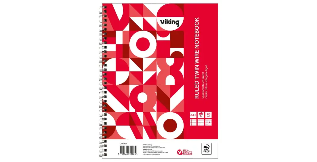Viking Notebook A4+ Ruled Twin Wire Side Bound Paper Soft Cover Red Perforated 160 Pages Pack of 5