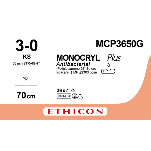 MONOCRYL PLUS, undyed, monofilament, 1xKS, 3-0, 70cm x 12