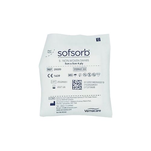 [MD02509] Sofsorb Non-Woven 4ply 5cm x 5cm 60 Packs x 5