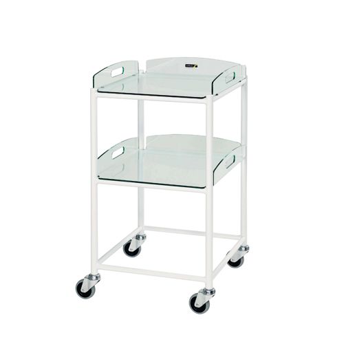 [MD03977-GL-2] Dressing Trolley 46cm Wide, with 2 Glass Effect Safety Trays