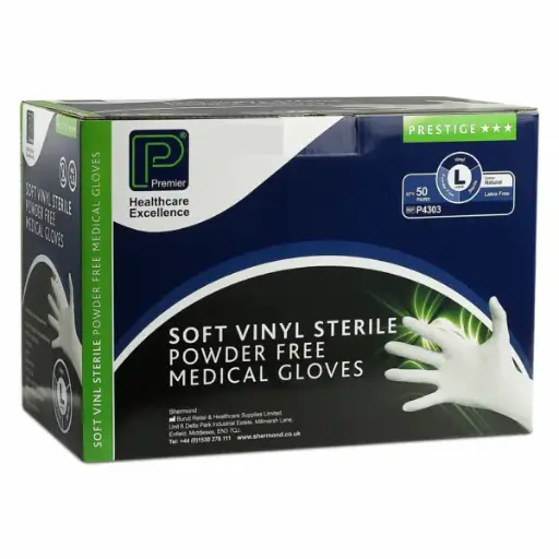 [MD04232-L] Prestige Sterile Soft Vinyl PF Exam Gloves x 50 Pairs-L