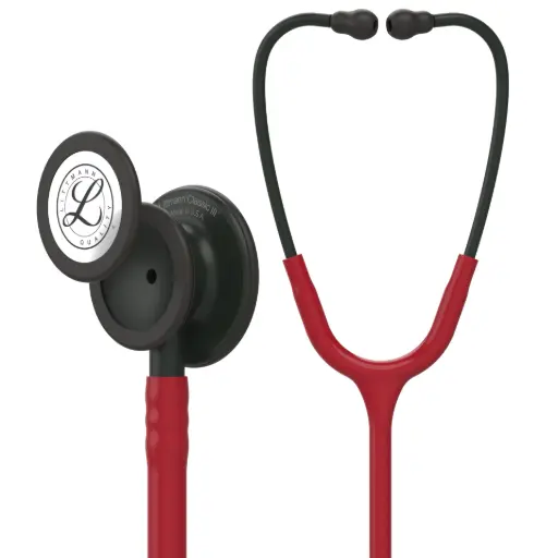[MD07003-BKBG] 3M™ Littmann®  Classic III™ Monitoring Stethoscope, Black-Finish Chestpiece, stem and headset, Burgundy Tube, 69 cm, 5868 