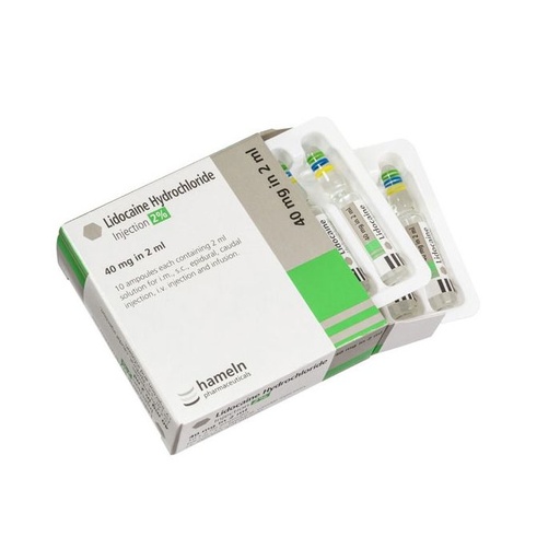 [MD92590] Lidocaine 2% 2ml (40mg in 2ml) Amp x 10