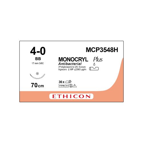 [MDMCP3548H] Monocryl Plus 4/0 Violet 17mm 3/8 Taperpoint Needle x 36