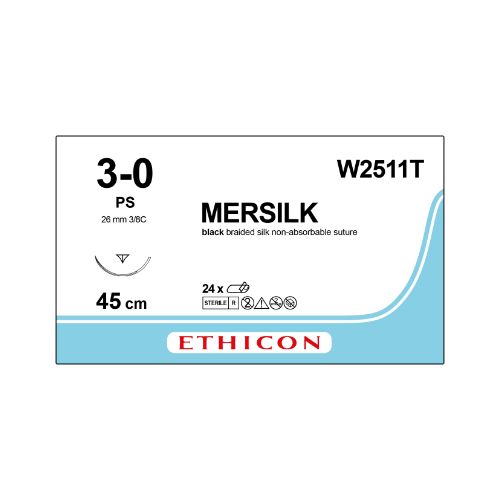 [MDW2511T] Mersilk 3/0 Black 26mm 3/8 Reverse Cutting Prime Needle x 24