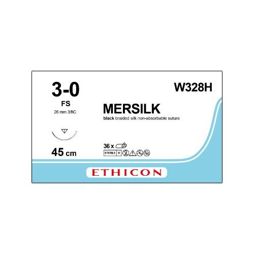 [MDW328H] Mersilk 3/0 Black 26mm 3/8 Reverse Cutting Needle x 36