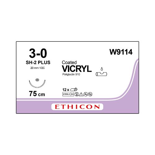 [MDW9114] Coated Vicryl 3/0 Violet 20mm 1/2 Taperpoint Plus Needle x12