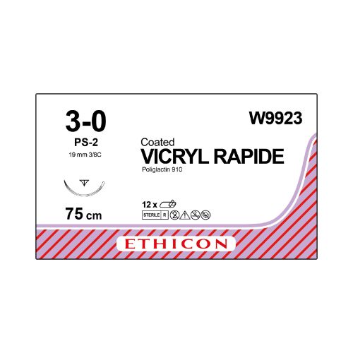 [MDW9923] Coated Vicryl Rapide 3/0 Undyed 19mm 3/8 RC Prime Needle x12