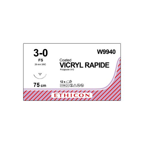 [MDW9940] Coated Vicryl Rapide 3/0 Undyed 26mm 3/8 RC Needle x 12