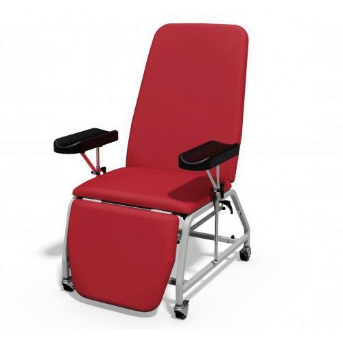 [MD08221-W-PILL] Plinth Reclining Phlebotomy Chair - Wheels - Pillarbox Red